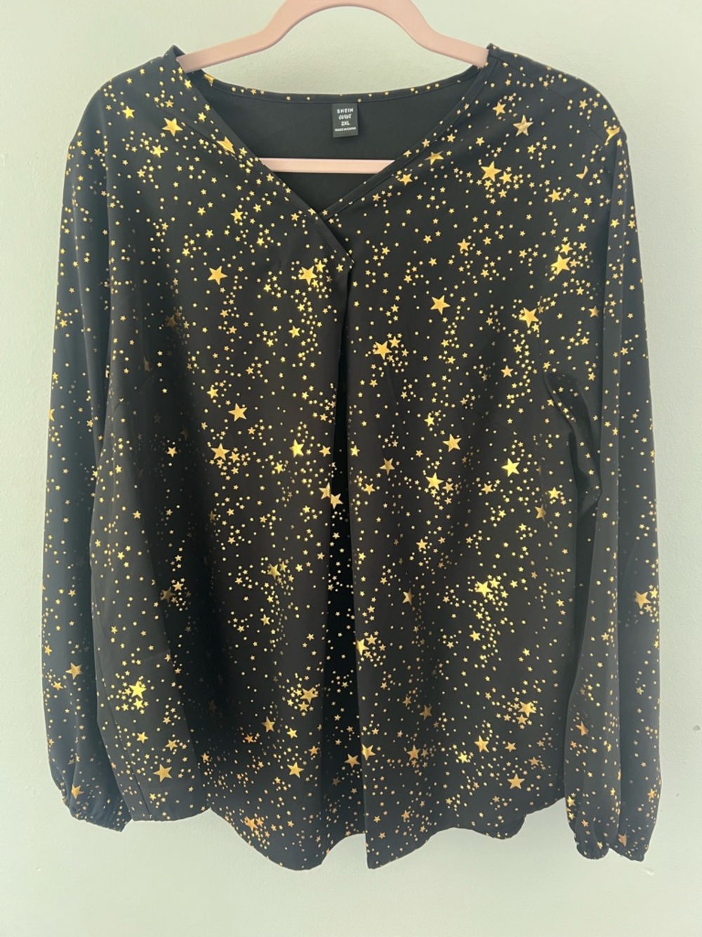 SHEIN Black Blouse with Gold Star Print